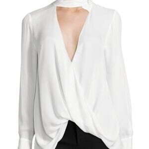 10 Crosby Derek Lam Peach Silk V Neck Draped Sheer Choker Neck Blouse Size 8